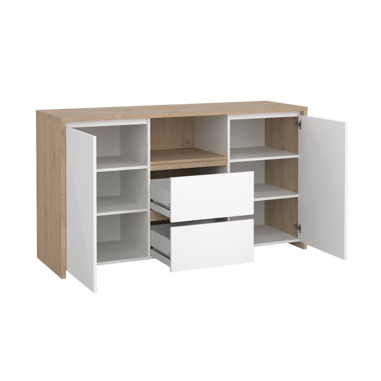 Credenza Audrey, Buffet da soggiorno, Madia da salotto, Dispensa da cucina, 48x149 h84 cm, Rovere e Bianco