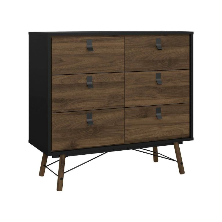 Credenza Aurelie, Buffet da soggiorno, Madia da salotto, Dispensa da cucina, 40x102 h95 cm, Nero e Noce