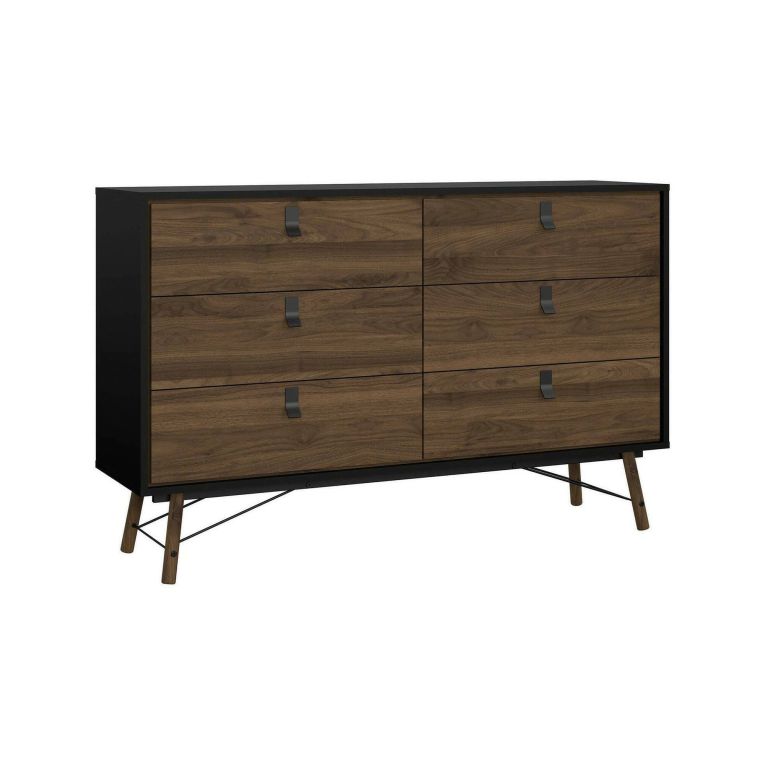 Credenza Aurore, Buffet da soggiorno, Madia da salotto, Dispensa da cucina, 40x150 h95 cm, Nero e Noce
