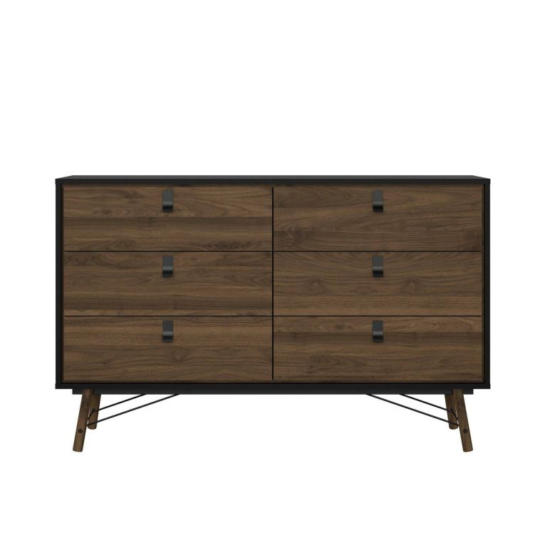 Credenza Aurore, Buffet da soggiorno, Madia da salotto, Dispensa da cucina, 40x150 h95 cm, Nero e Noce