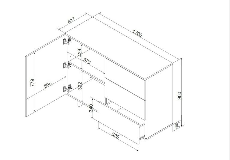 Credenza Aveiro, Madia da salotto con un'anta battente e tre cassetti, Rialzato da terra, 120x42 h90 cm, Beige