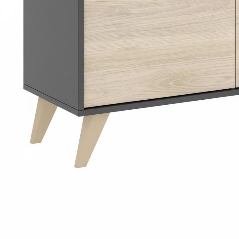 Credenza Avez, Buffet da soggiorno, Madia moderna da salotto a 3 ante, 155x43h75 cm, Rovere e Antracite