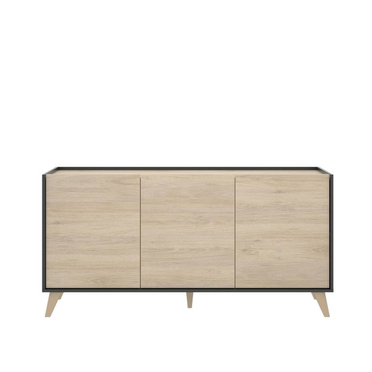 Credenza Avez, Buffet da soggiorno, Madia moderna da salotto a 3 ante, 155x43h75 cm, Rovere e Antracite