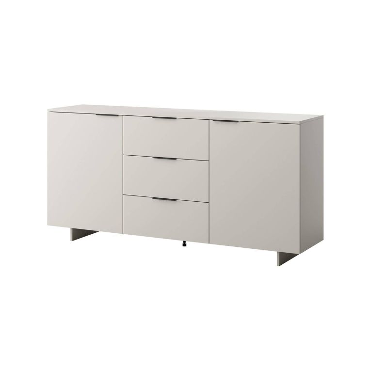 Credenza Barcelos, Madia da salotto con due ante battenti e tre cassetti, Rialzato da terra, 180x42 h90 cm, Beige