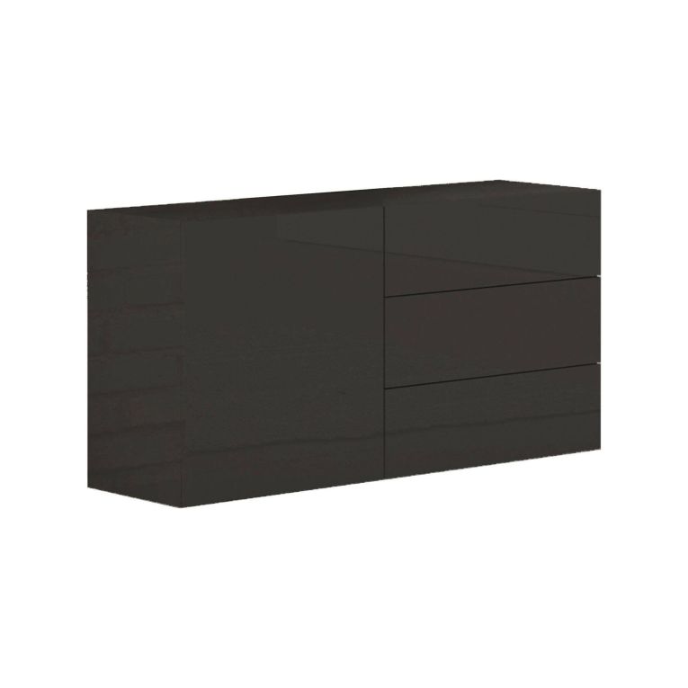 Credenza bassa antracite lucida 110x40x35h cm 1 anta e 3 cassetti - Benvenuta
