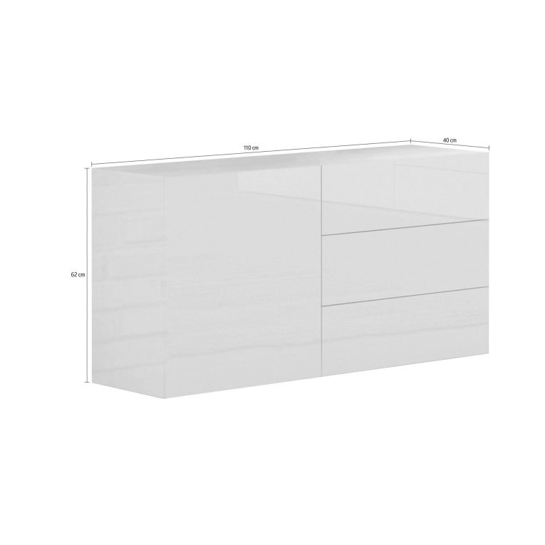 Credenza bassa antracite lucida 110x40x35h cm 1 anta e 3 cassetti - Benvenuta