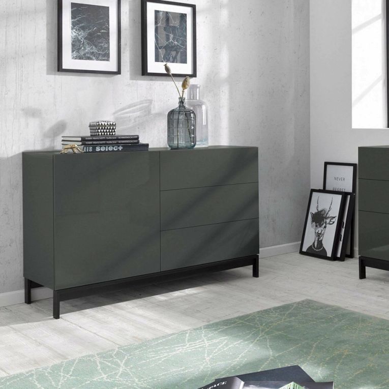Credenza bassa antracite lucida 110x40x47h cm 1 anta e 3 cassetti - Adana
