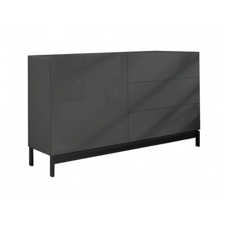 Credenza bassa antracite lucida 110x40x47h cm 1 anta e 3 cassetti - Adana
