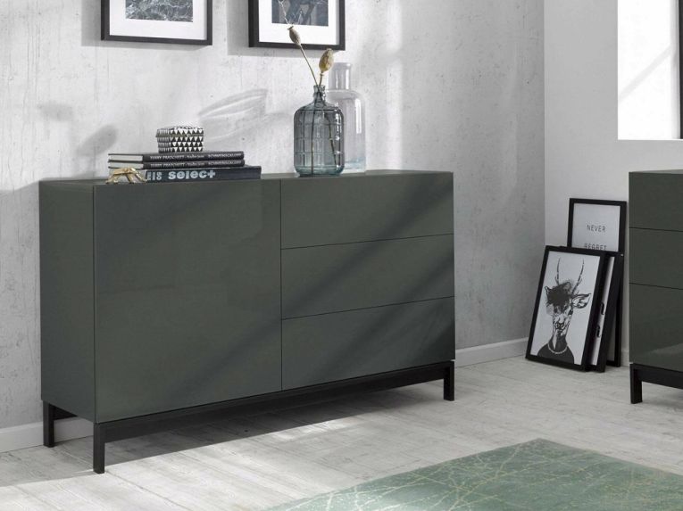Credenza bassa antracite lucida 110x40x47h cm 1 anta e 3 cassetti - Adana