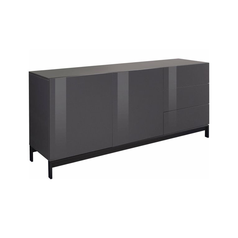 Credenza bassa antracite lucida 170x40x47h cm 2 ante e 3 cassetti - Alden