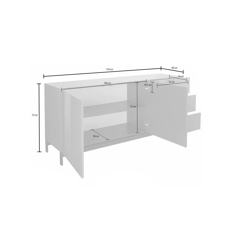 Credenza bassa antracite lucida 170x40x47h cm 2 ante e 3 cassetti - Alden