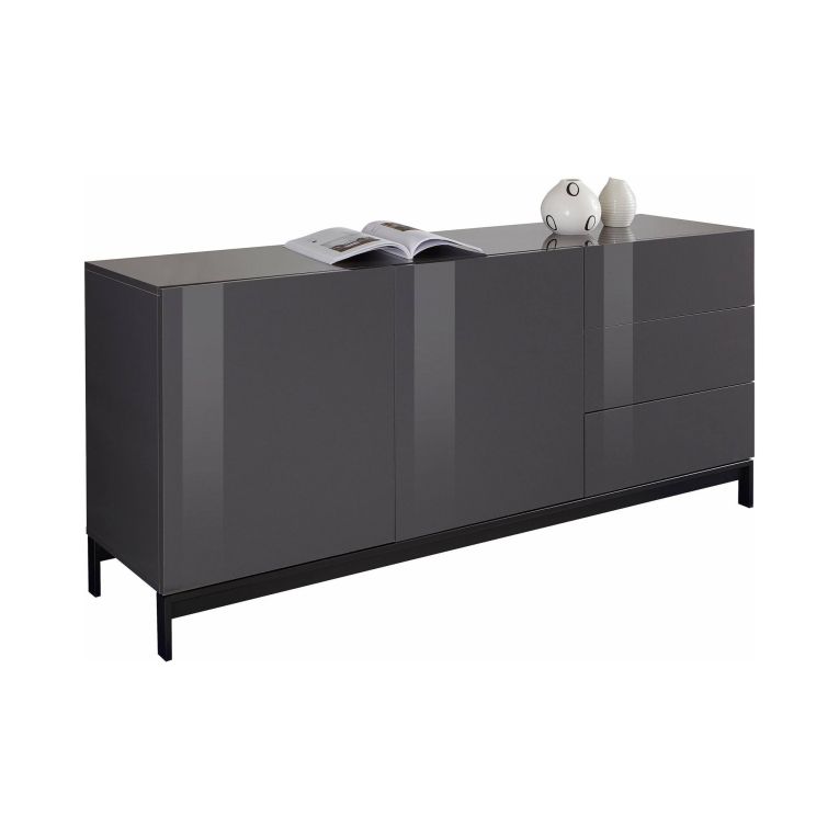 Credenza bassa antracite lucida 170x40x47h cm 2 ante e 3 cassetti - Alden