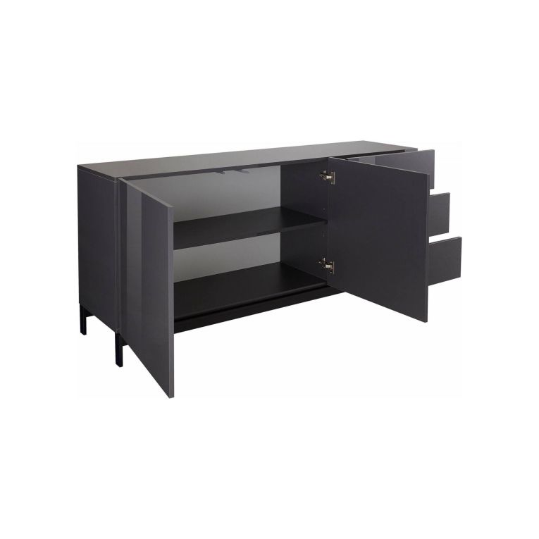 Credenza bassa antracite lucida 170x40x47h cm 2 ante e 3 cassetti - Alden