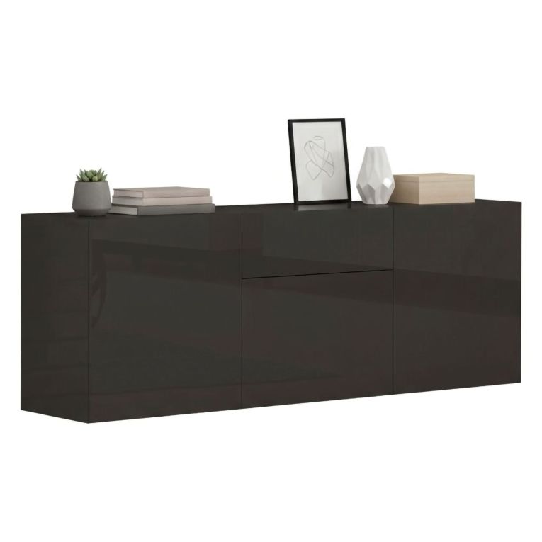 Credenza bassa antracite lucida 170x40x60h cm 3 ante e 1 cassetto - Arina