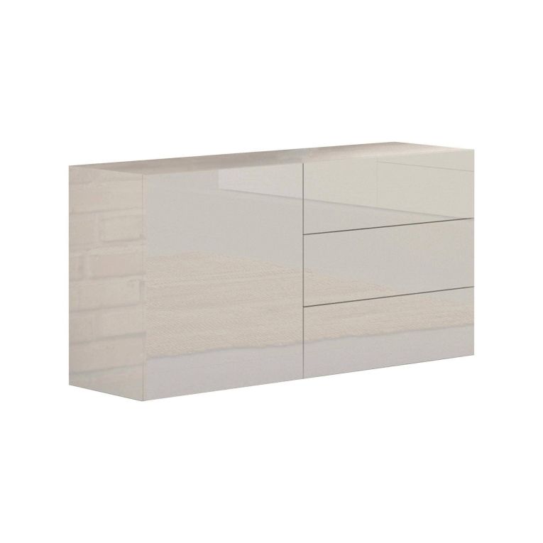 Credenza bassa bianco lucida 110x40x35h cm 1 anta e 3 cassetti - Benvenuta