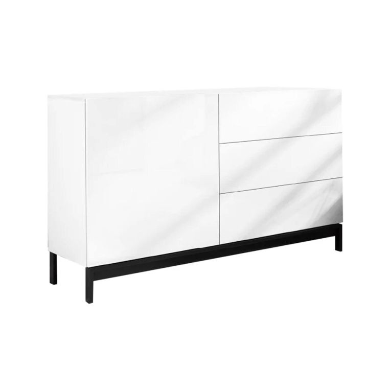 Credenza bassa bianco lucida 110x40x47h cm 1 anta e 3 cassetti - Adana