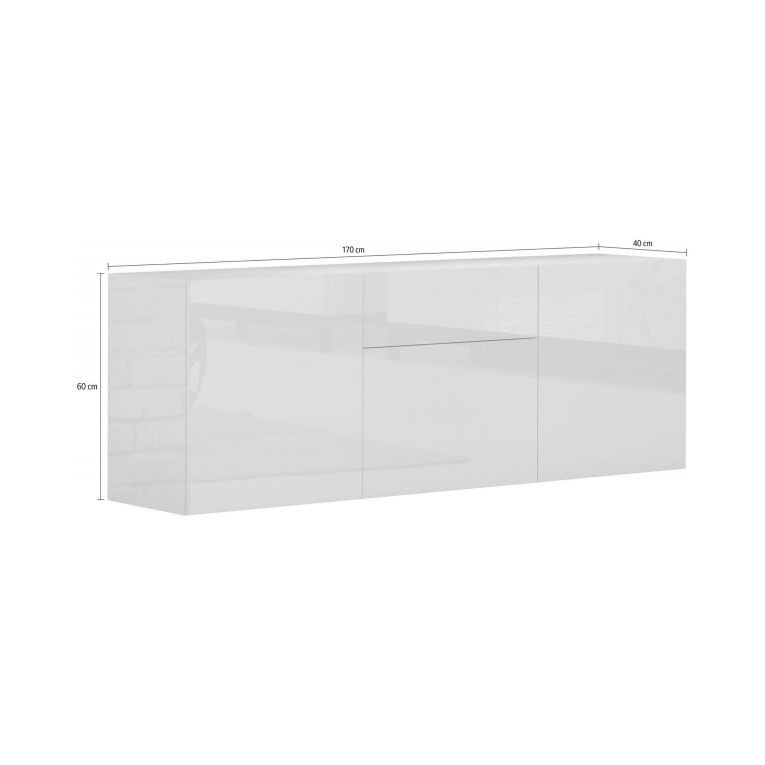 Credenza bassa bianco lucida 170x40x35h cm 3 ante e 1 cassetto - Arina