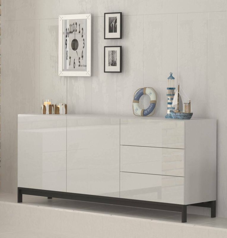 Credenza bassa bianco lucida 170x40x47h cm 2 ante e 3 cassetti - Alden