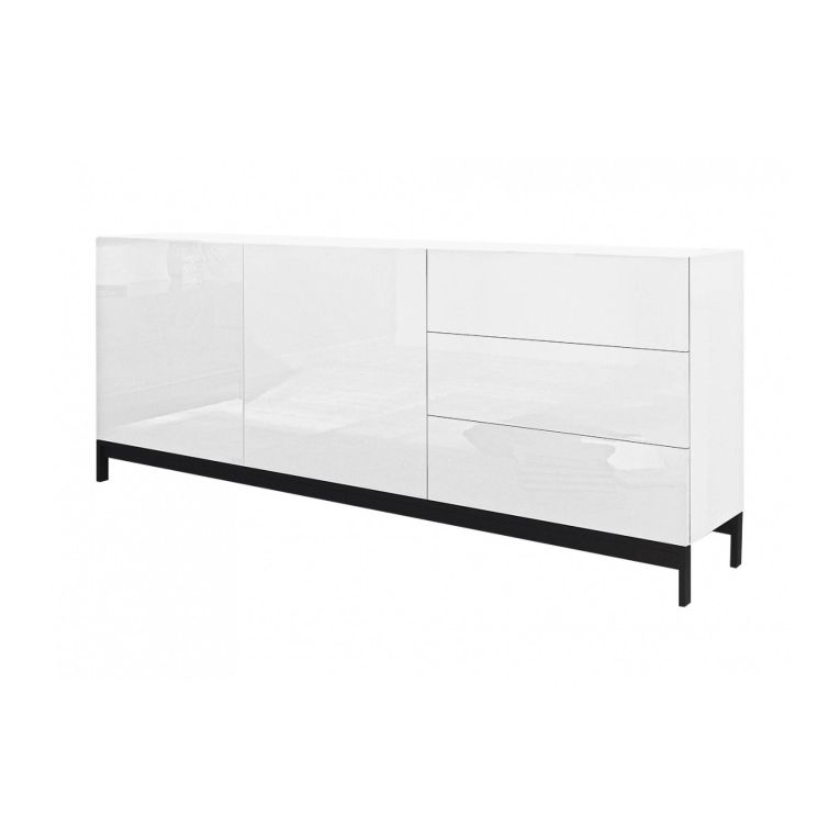 Credenza bassa bianco lucida 170x40x47h cm 2 ante e 3 cassetti - Alden