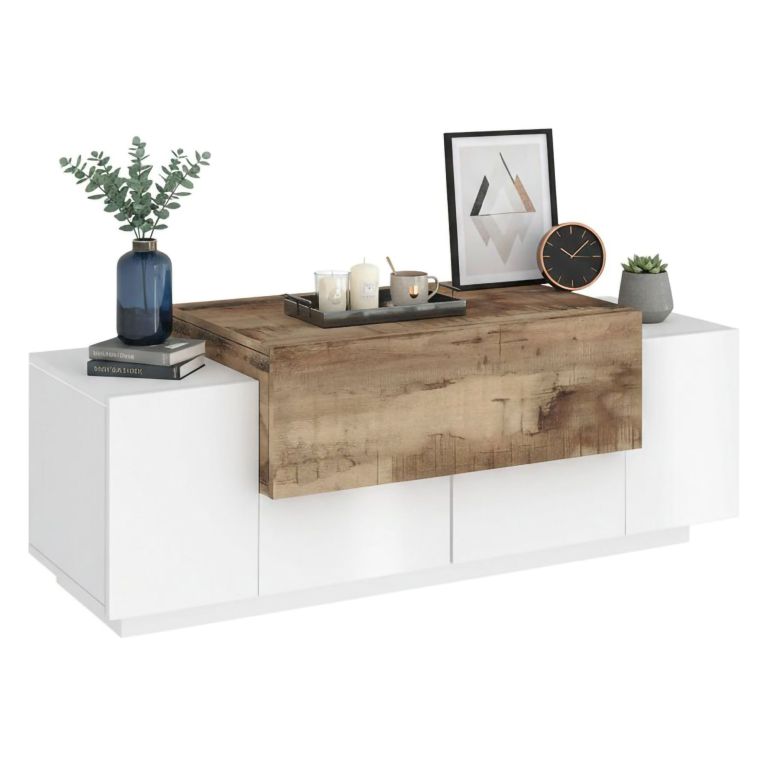 Credenza bassa bianco lucida e acero 120x45x46h cm 3 ante - Aspera