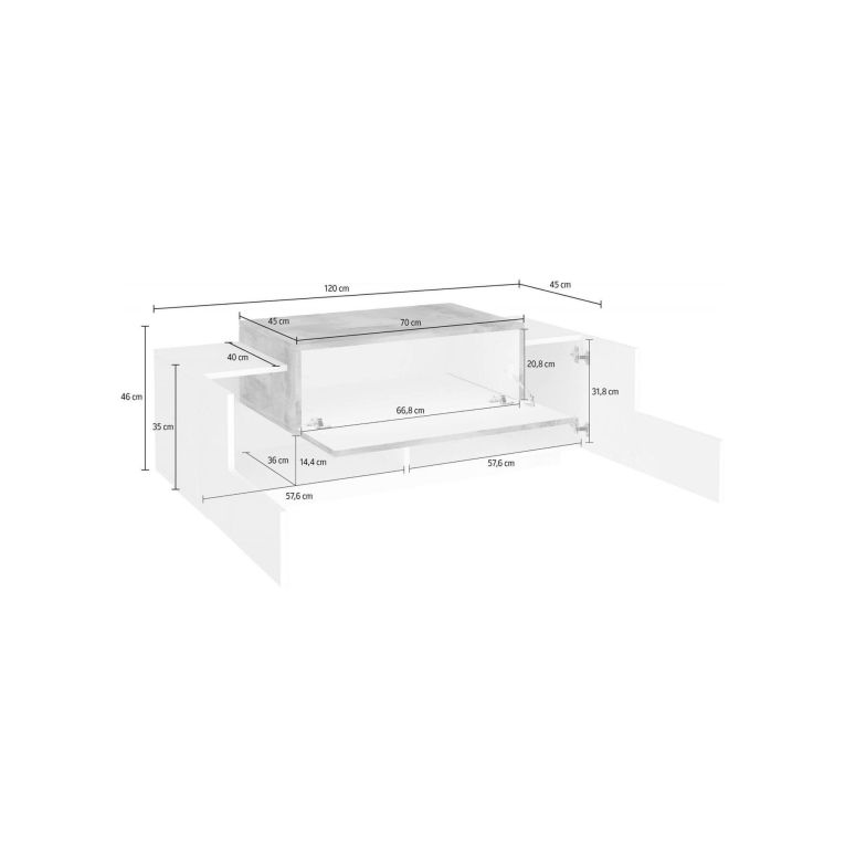 Credenza bassa bianco lucida e acero 120x45x46h cm 3 ante - Aspera