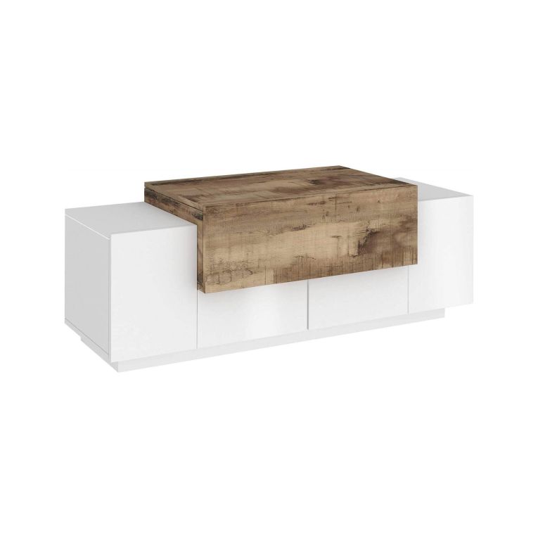 Credenza bassa bianco lucida e acero 120x45x46h cm 3 ante - Aspera