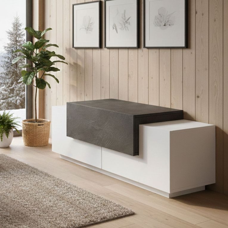 Credenza bassa bianco lucida e ardesia 120x45x46h cm 3 ante - Aspera