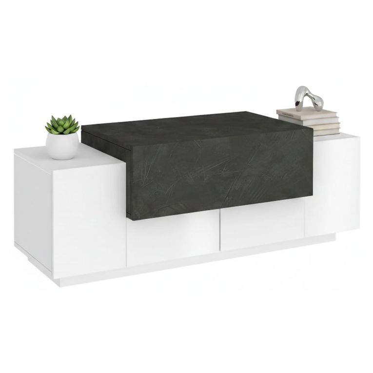 Credenza bassa bianco lucida e ardesia 120x45x46h cm 3 ante - Aspera