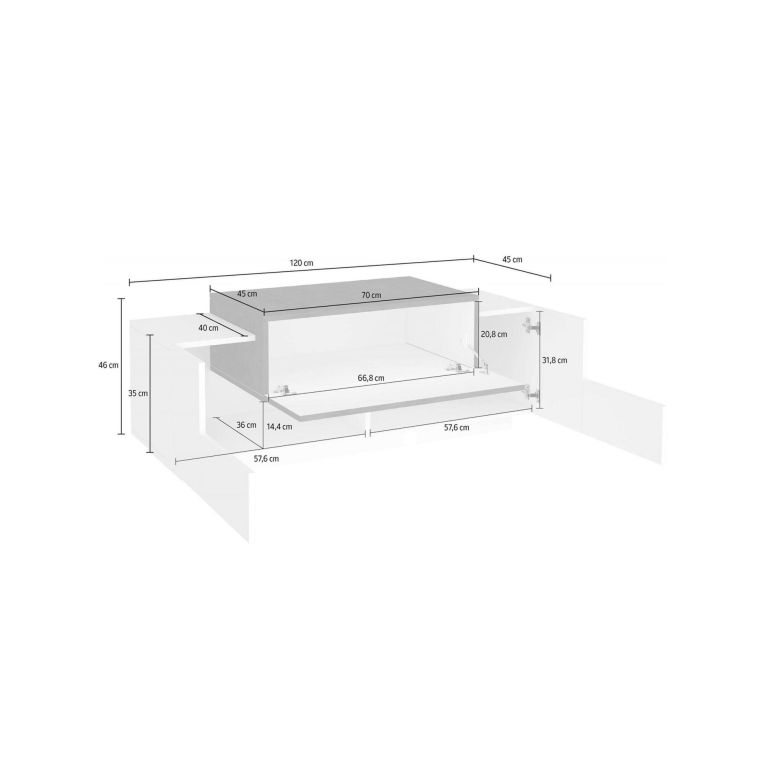 Credenza bassa bianco lucida e ardesia 120x45x46h cm 3 ante - Aspera