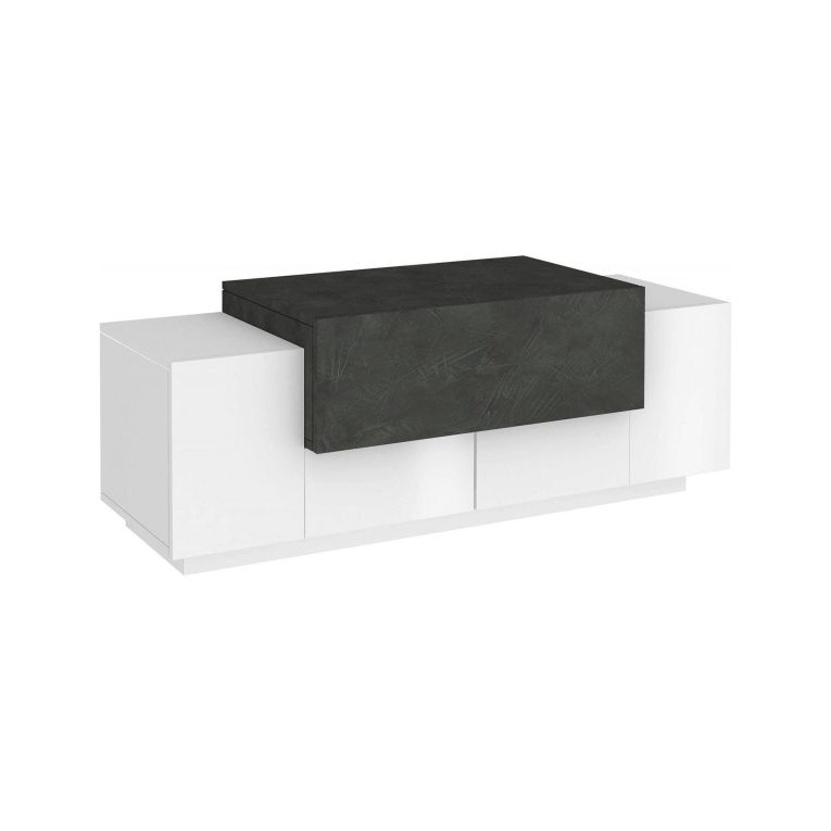 Credenza bassa bianco lucida e ardesia 120x45x46h cm 3 ante - Aspera