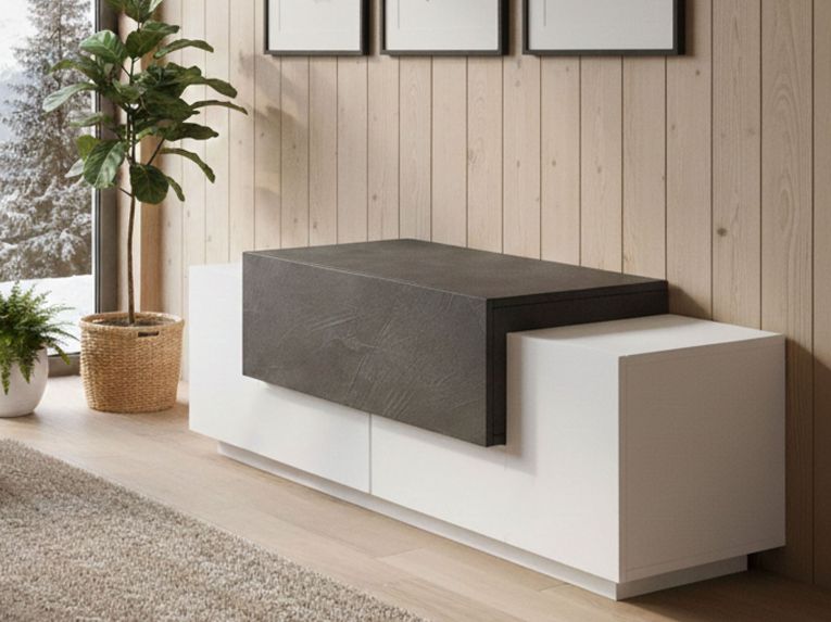 Credenza bassa bianco lucida e ardesia 120x45x46h cm 3 ante - Aspera