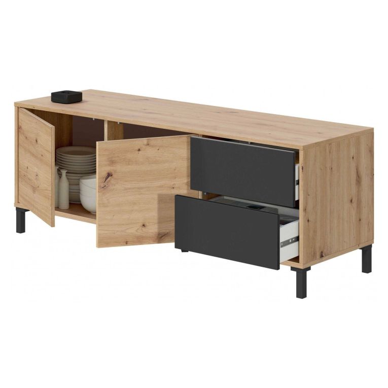 Credenza bassa rovere nodi e antracite 130x41x47h cm 2 ante e 2 cassetti - Anora