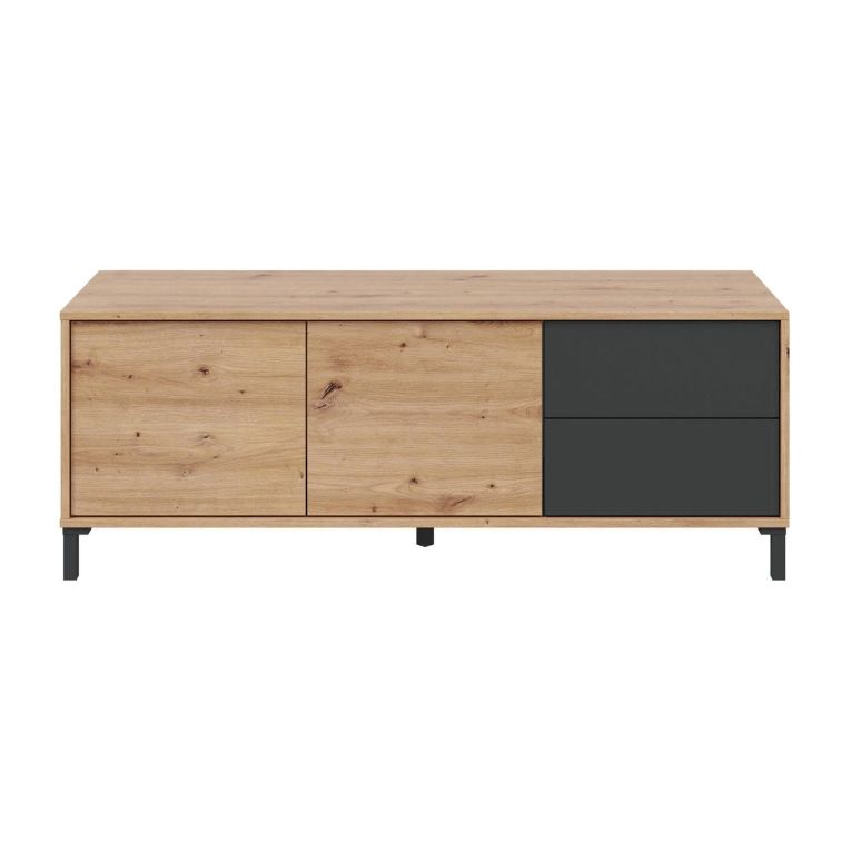 Credenza bassa rovere nodi e antracite 130x41x47h cm 2 ante e 2 cassetti - Anora