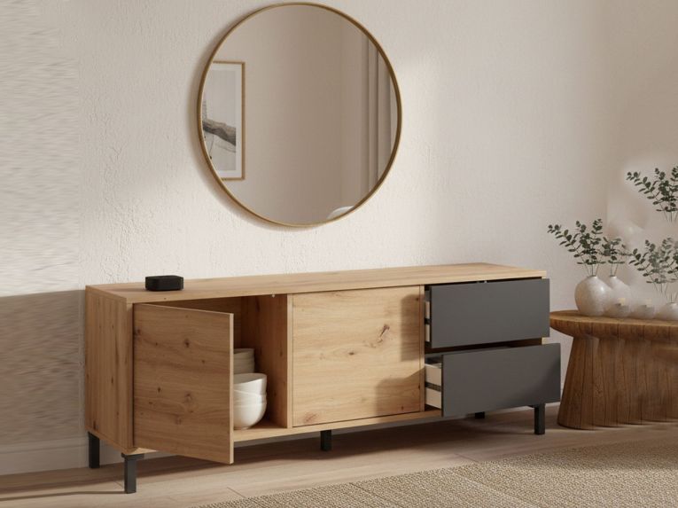 Credenza bassa rovere nodi e antracite 130x41x47h cm 2 ante e 2 cassetti - Anora