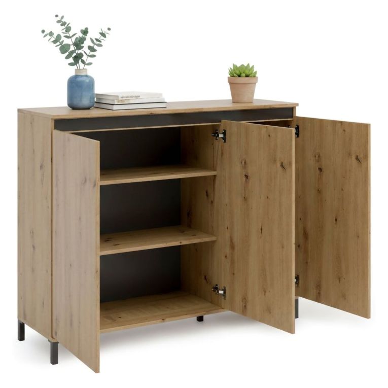 Credenza bassa rovere nodi e antracite 138x110x40h cm 3 ante - Averara