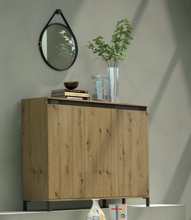 Credenza bassa rovere nodi e antracite 138x110x40h cm 3 ante - Averara