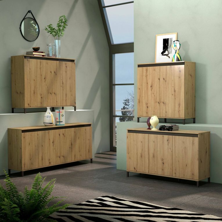 Credenza bassa rovere nodi e antracite 138x110x40h cm 3 ante - Averara