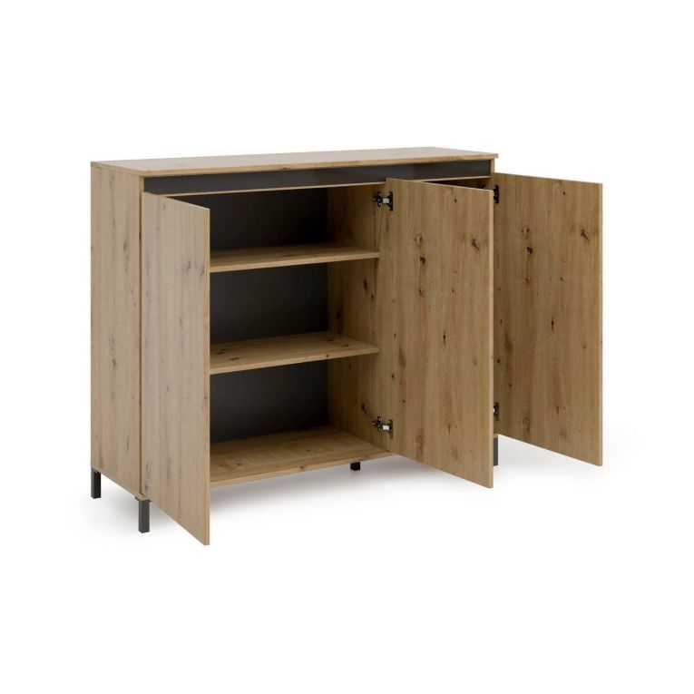 Credenza bassa rovere nodi e antracite 138x110x40h cm 3 ante - Averara