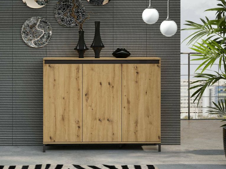 Credenza bassa rovere nodi e antracite 138x110x40h cm 3 ante - Averara
