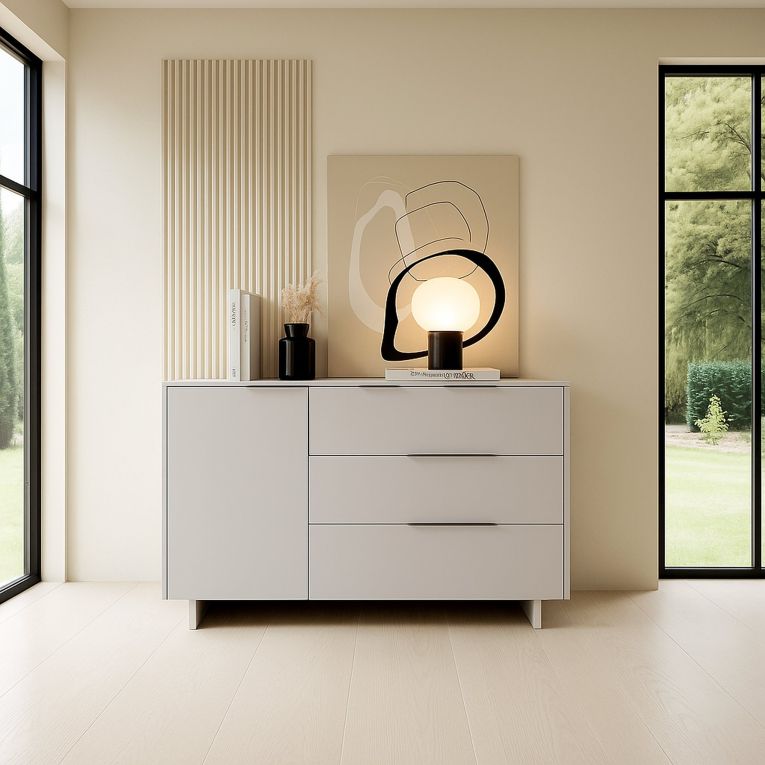 Credenza beige 120x41x90h cm 1 anta e 3 cassetti - Rubiera