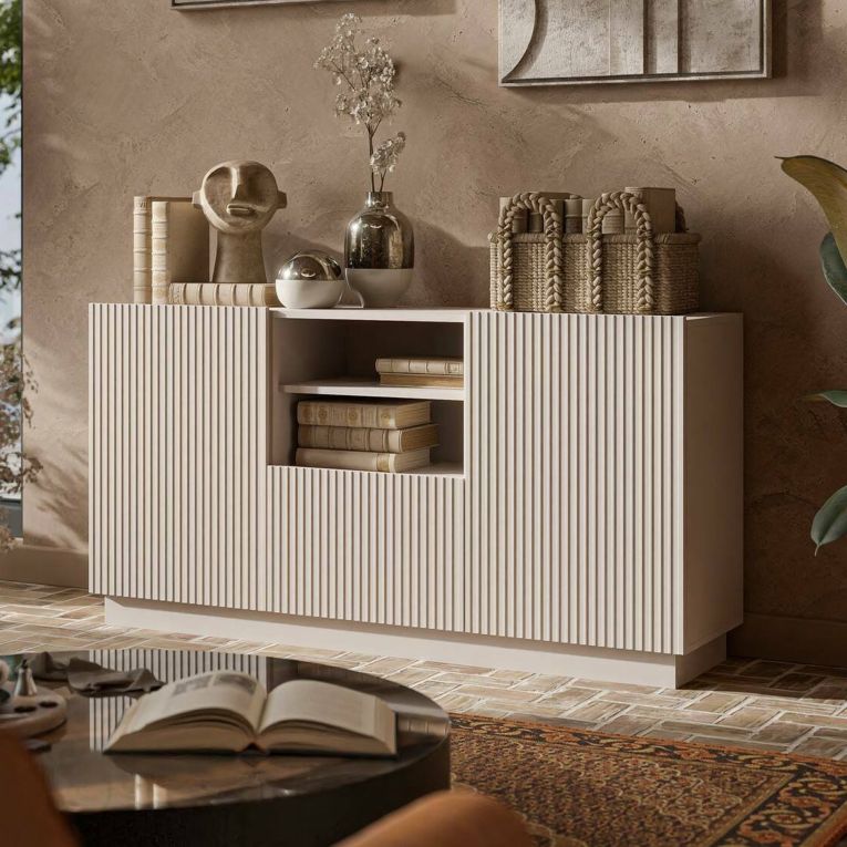 Credenza beige 150x40x78h cm 2 ante e 1 cassetto - Serchio