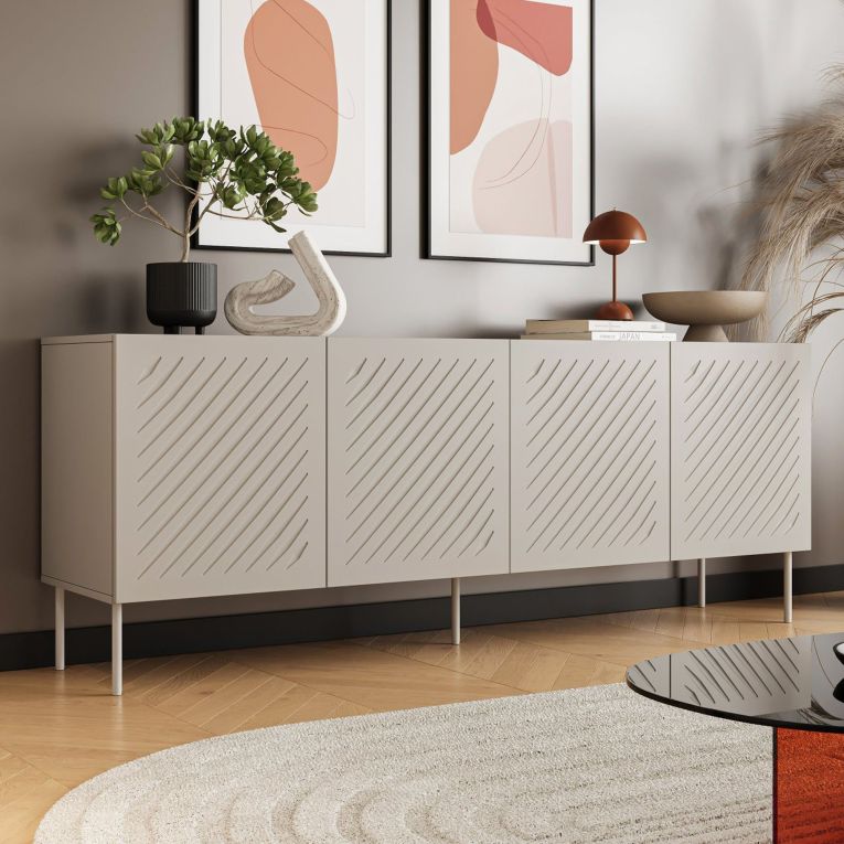 Credenza Beige 2 Ripiani 6 Vani 200.5x42x75h cm, 4 Ante - Carema