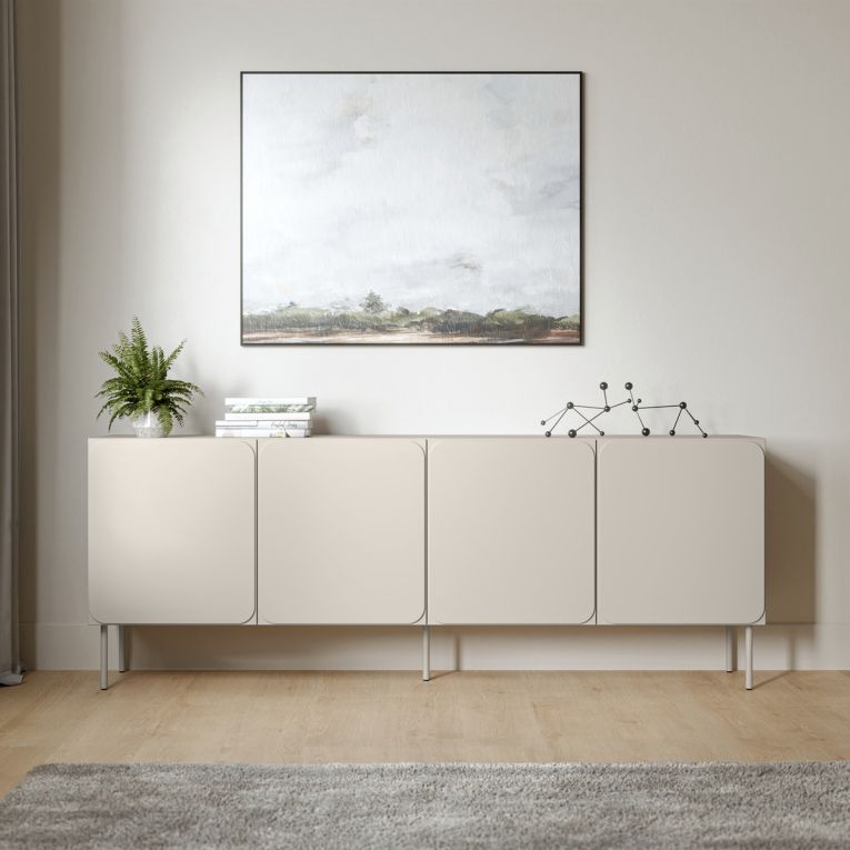 Credenza Beige 2 Ripiani Apertura Battente 200x42x75h cm, 4 Ante - Canino