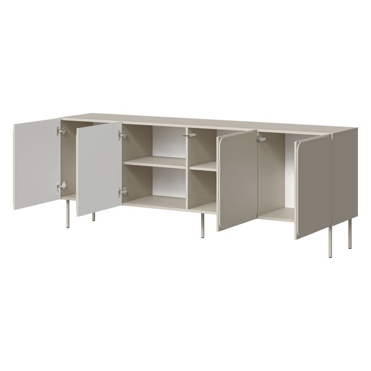 Credenza Beige 2 Ripiani Apertura Battente 200x42x75h cm, 4 Ante - Canino