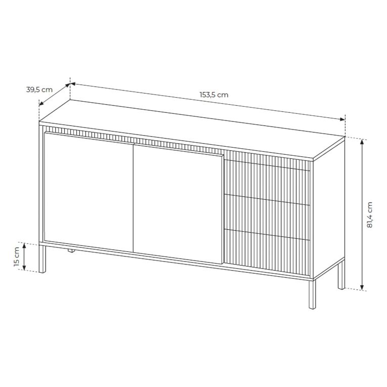 Credenza Beige 3 Cassetti 2 Ripiani 154x40x81h cm, Apertura Battente, Scorrevole - Hatomo