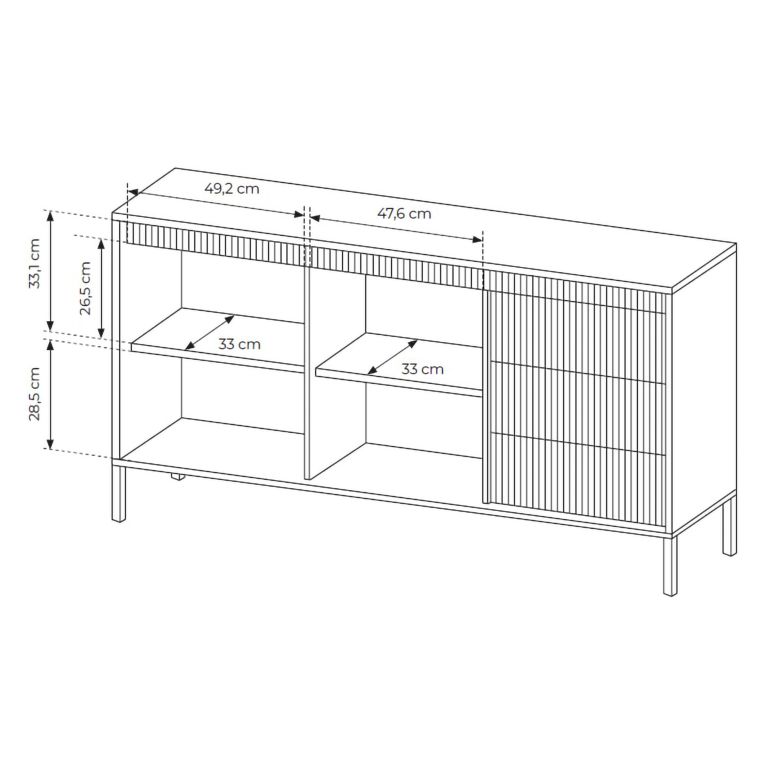 Credenza Beige 3 Cassetti 2 Ripiani 154x40x81h cm, Apertura Battente, Scorrevole - Hatomo
