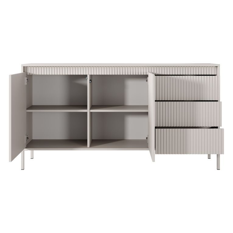 Credenza Beige 3 Cassetti 2 Ripiani 154x40x81h cm, Apertura Battente, Scorrevole - Hatomo