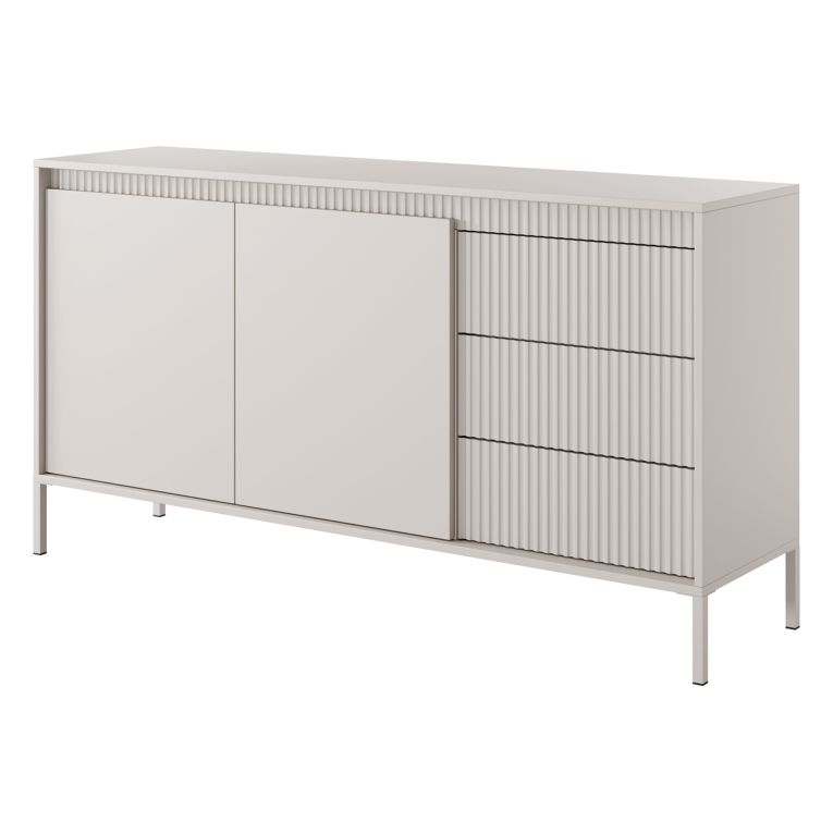 Credenza Beige 3 Cassetti 2 Ripiani 154x40x81h cm, Apertura Battente, Scorrevole - Hatomo