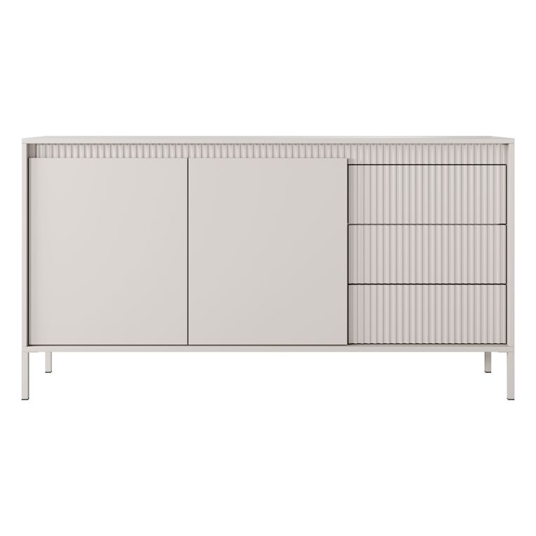 Credenza Beige 3 Cassetti 2 Ripiani 154x40x81h cm, Apertura Battente, Scorrevole - Hatomo