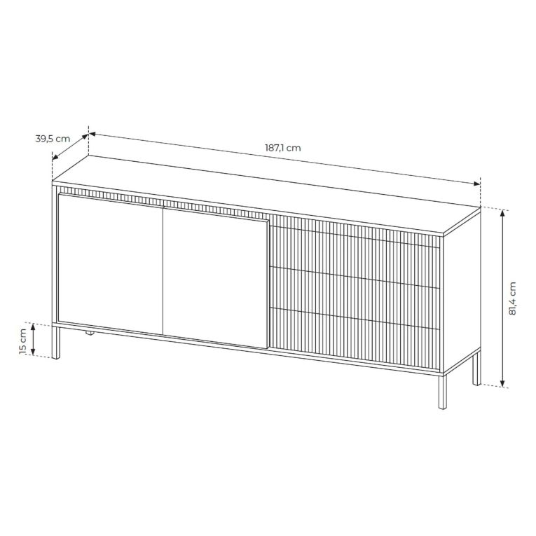 Credenza Beige 3 Cassetti 2 Ripiani 187x40x81h cm, Apertura Battente, Scorrevole - Hatone